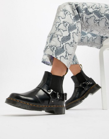 Dr Martens Wincox Leather Harness Chunky Chelsea Crne - Ženske Čizme | 75190YFUN